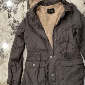 Goodfellow & Co Dark Brown Utility Jacket with Faux Fur Lining